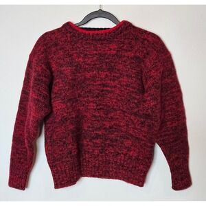 Boston Traders Vintage‎ Pure Wool Knit Sweater Large Red Black Crewneck Winter